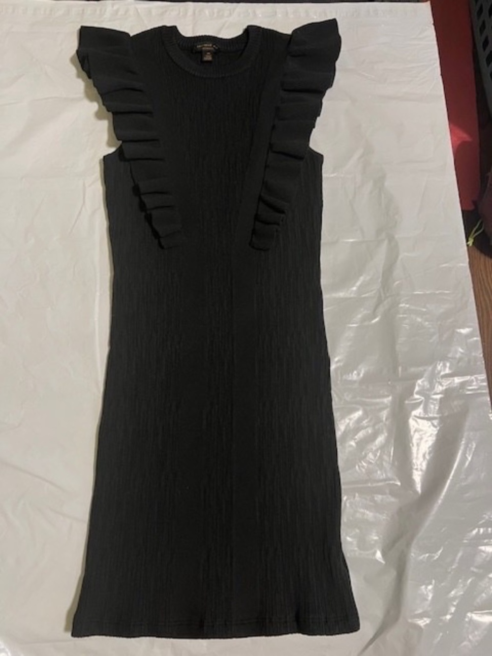 Anthropologie Current Air Black Ruffle Knit Trim Dress Size XS